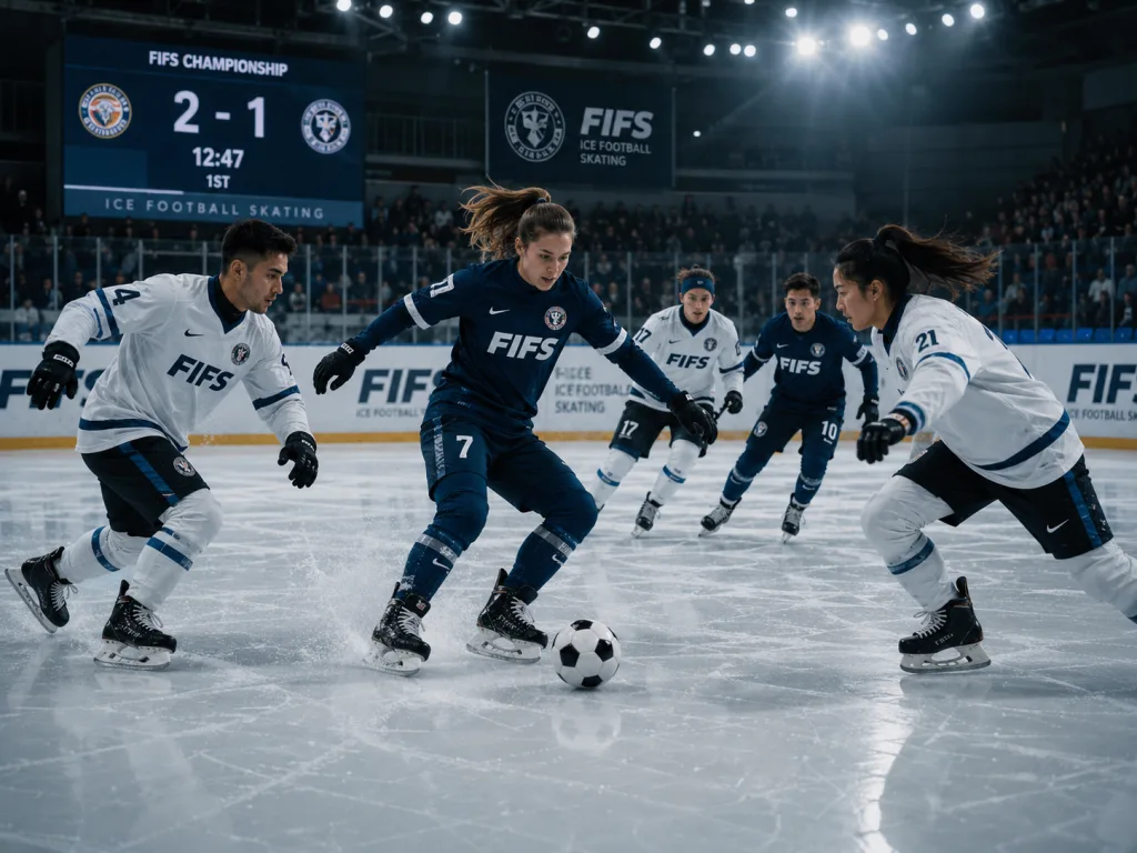 Ice Football Skating match in progress on an ice rink under FIFS branding