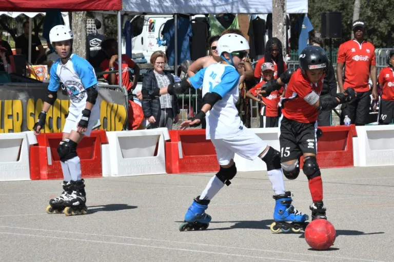 RollerSoccer players competing on an outdoor rink