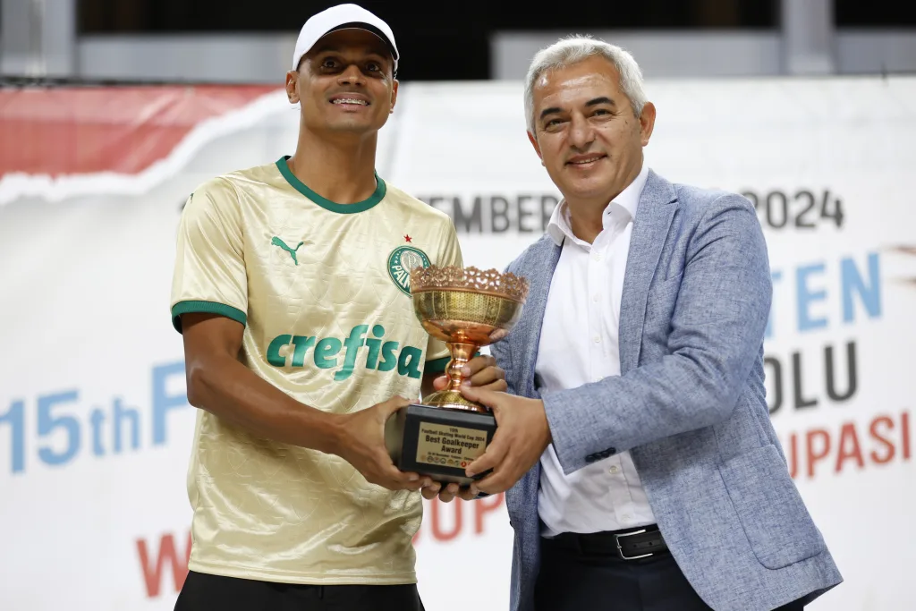 Award and trophy presentations at a Football Skating World Cup ceremony