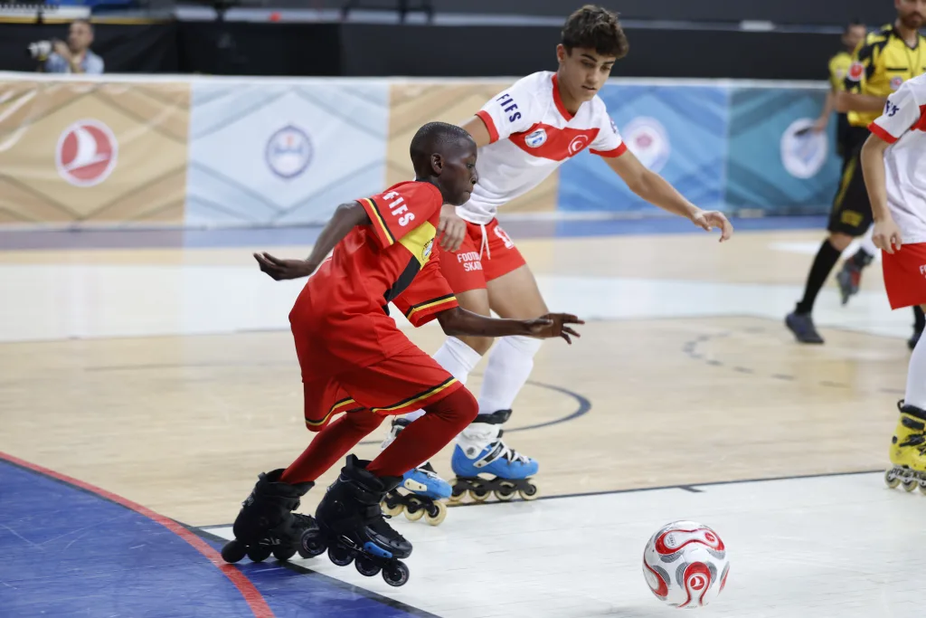 Young athletes competing in the first Junior Football Skating World Cup
