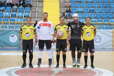FIFS international referees officiating and preparing for Football Skating matches (photograph 7 of 19)