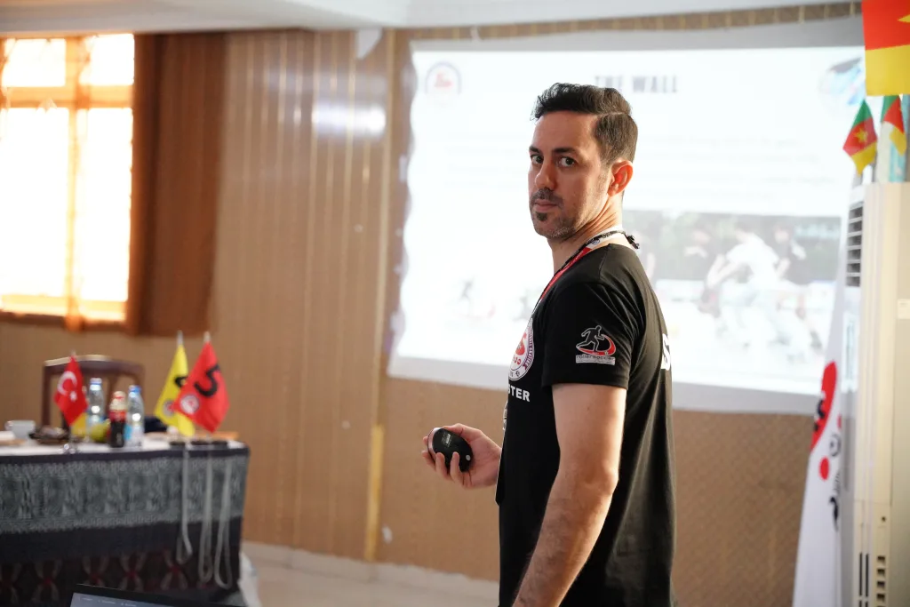 Participants at an international Football Skating coaching and refereeing seminar