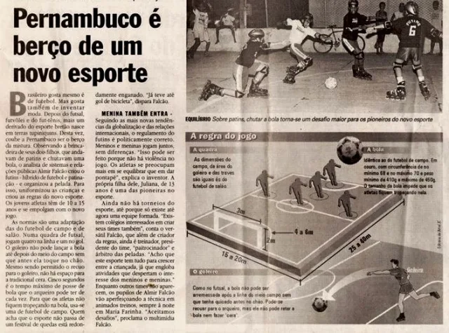 Archival press feature about Football Skating, headed “Pernambuco é berço de um novo esporte”
