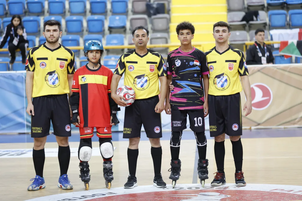 Junior team captains and the match referees presented on court before a Junior World Cup match