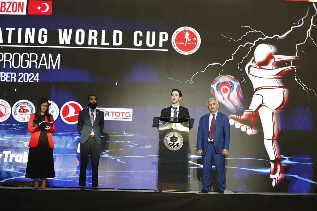 The FIFS President and federation representatives on stage at the World Cup opening programme