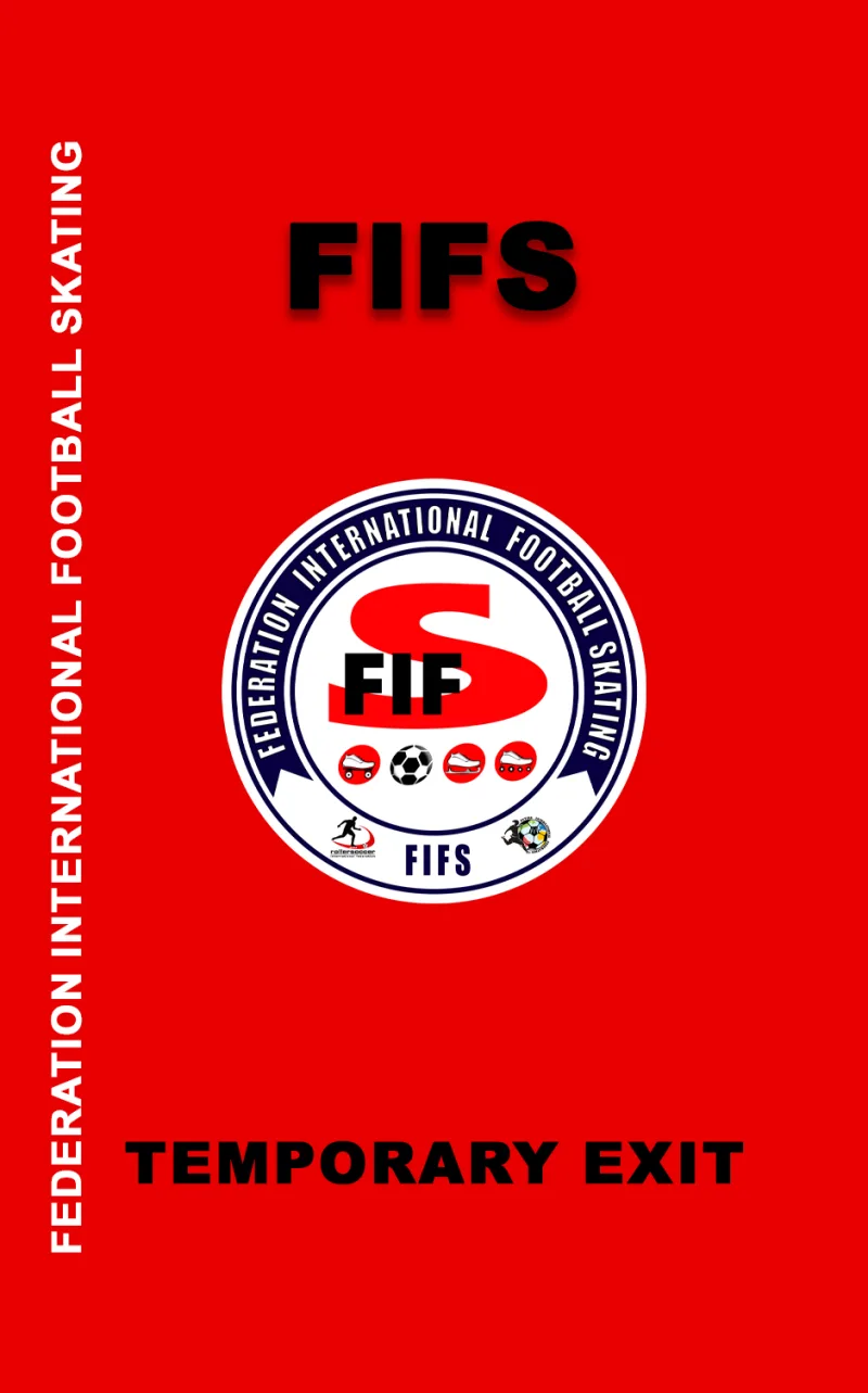 The official FIFS red referee card carrying the Federation International Football Skating emblem